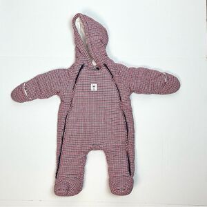 Jacadi Paris Baby Outwear Snowsuit Cotton Hooded Red Blue Check 1 month 54 cm
